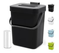 MONGTINGLU Poubelle à compost de comptoir - Petite poubelle à suspendre avec couvercle pour cuisine, salle de bain, sous l'évier de cuisine, seau à compost intérieur avec couvercle, 5 L (noir)