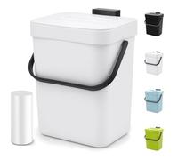 MONGTINGLU Poubelle de comptoir avec couvercle, petite poubelle à suspendre avec couvercle pour cuisine, salle de bain, sous l'évier, cuisine, seau à compost intérieur avec couvercle, 5 l (blanc)