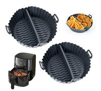 mongtsamz Moule Silicone Air Fryer, 2 Pièces Rond Accessoires Air Fryer Réutilisable Moule Air Fryer Plat Silicone Air Fryer pour Air Fryer Micro-ondes Four, Noir