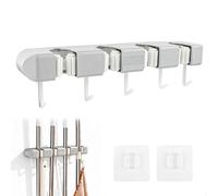 mongtsamz Range Balai Mural,Support Outils Jardin avec 4 Supports et 5 Crochets, Porte Outils Mural pour Outils de Jardinage pour la Cuisine, Salle de Bain,Jardin,Balcon,Maison,Garage