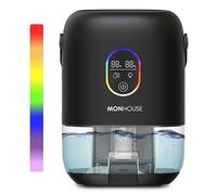 MONHOUSE Deshumidificateur - 1000 Ml - Absorbeur D Humidite Electrique Ultra Silencieux - 7 Veilleuses Colorees, 2 Modes De Fonctionnement, Indicateur D Humidite Et De Temperature - Noir