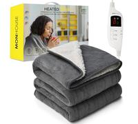 MONHOUSE Jete Chauffant - Couverture Electrique - Controleur Numerique - Minuterie Jusqu a 9 Heures, 9 Reglages De Chaleur, Arret Automatique - Simple 130x160cm - Shearling Gris