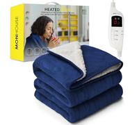 MONHOUSE Jete Chauffant - Couverture Electrique - Controleur Numerique - Minuterie Jusqu a 9 Heures, Arret Automatique - Simple 130x160cm - Shearling Bleu Marine