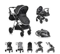 Moni, poussette combinée 2 en 1 Kali 22 kg transformable, panier, porte-boisson, coloris:Noir