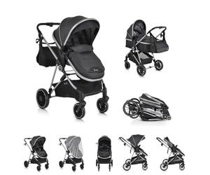 Moni, poussette combinée 2 en 1 Kali 22 kg transformable, panier, porte-boisson, coloris:Noir