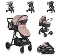 Moni, poussette combinée 2 en 1 Rio 22 kg transformable couvre-pieds pliable, coloris:Rose