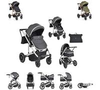 Moni Poussette Combinée 2 en 1 Thira Nacelle, Transformable, Siège Sport, Couvre-Pieds Gris