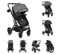 Moni poussette combinée Rafaello 2 en 1, convertible, siège sport, couvre-pieds, coloris:gris