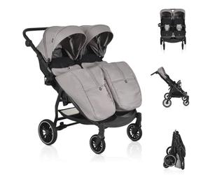 Moni poussette jumelle TwinGo Porte-boisson, couvre-pieds, frein arrière, coloris:gris
