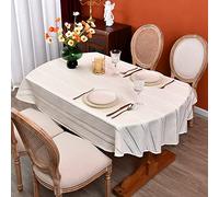 Monibana Nappe ovale rustique en coton et lin brodée, style ferme, printemps, cuisine, salle à manger, fête, table pour tables ovales, 152,4 x 213,4 cm, blanc ivoire