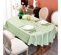 Monibana Nappe ovale rustique en coton et lin - Vert sauge - Nappe brodée de printemps de style rustique - Pour table de cuisine, salle à manger, fête - 152,4 x 264,2 cm