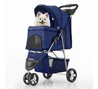 MoNiBloom Poussette pliable à 3 roues pour animal domestique avec housse résistante aux intempéries pour toutes les saisons, panier de rangement et porte-gobelet, maille respirante et visible pour