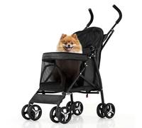 MoNiBloom Poussette à 4 roues pour animal domestique, facile à plier avec housse solaire, coussin et sac de rangement arrière, maille respirante et visible pour animaux de compagnie de petite et