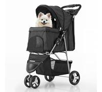 MoNiBloom Poussette pliable pour animal domestique avec housse de protection contre les intempéries, chariot à 3 roues pour chiens et chats de petite/moyenne taille, panier de rangement et