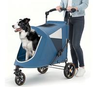 MoNiBloom Poussette pour chiens de grande taille ou chats avec poignée réglable, 3 roues à double entrée, chariot portable pour chien, chariot pliable facile à plier pour animaux de compagnie,