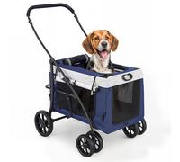 MoNiBloom Poussette pour chiens et chats, poussette à 4 roues pour animal domestique avec sac de transport amovible, chariot de promenade de voyage, cage souple pliable pour chien