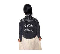 Monicustom Personnalisé Perle Jean Veste Femmes Blanc Denim Veste Avec Perles Wifey Jean Manteau Mariée Jean Veste, Noir, XL