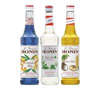 MONIN - Assortiment Cocktails - Sirop de Curaçao Bleu, Mojito Mint et Oja Colada - Arômes Naturels - 3x70cl