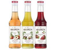MONIN - Assortiment de Pêche, Passion et Fraise pour Bières, Limonades, Cocktails et Eau Plate - Arômes naturels - 3x25 cl