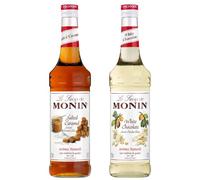 MONIN - Assortiment de Sirop Saveur Caramel Salé & Sirop Saveur Chocolat Blanc - Pour Café, Chocolat Chaud, Capuccino ou Latte - Arômes Naturels - Bouteille en Verre - 2 x 70 cl