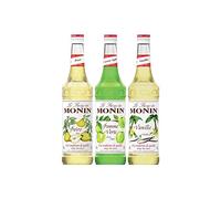 MONIN - Assortiment Incontournables - Sirop de Poire, Pomme Verte et Vanille - Arômes Naturels - 3x70cl