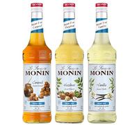 MONIN - Assortiment MONIN Sans Sucre Saveurs Vanille, Caramel, Noisette - Pour Café, Chocolat Chaud, Capuccino ou Latte - Arômes Naturels - Bouteille en Verre - 3 x 70 cl