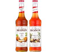 MONIN - Assortiment Sirop de Citrouille Saveur Epicée & Sirop Saveur Epices d'Hiver - Pour Café, Chocolat Chaud, Capuccino ou Latte - Arômes Naturels - Bouteille en Verre - 2 x 70 cl