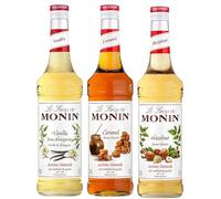 MONIN - Assortiment Sirop de Vanille de Madagascar, Caramel, Noisette - Pour Café, Chocolat Chaud, Capuccino ou Latte - Arômes Naturels - Bouteille en Verre - 3 x 70 cl