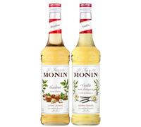 MONIN - Assortiment Sirop de Vanille de Madagascar et Sirop Saveur Noisette - Pour Café, Chocolat Chaud, Capuccino ou Latte - Arômes Naturels - Bouteille en Verre - 2 x 70 cl