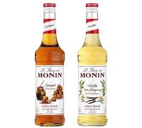 MONIN - Assortiment Sirop Saveur Caramel & Sirop de Vanille de Madagascar - Pour Café, Chocolat Chaud, Capuccino ou Latte - Arômes Naturels - Bouteille en Verre - 2 x 70 cl