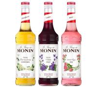 MONIN - Assortiment Sirop Saveur Fleur de Sureau, Hibiscus et Rose - Pour Prosecco, Cocktail, Thé Glacé et Limonade - Arômes Naturels - Bouteille en verre - 3 * 70 cl