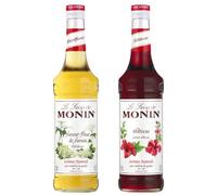 MONIN - Assortiment Sirop Saveur Fleur de Sureau & Sirop Saveur Hibiscus - Pour Prosecco, Cocktail, Thé Glacé, Limonade - Arômes Naturels - Bouteille en Verre - 2 x 70 cl