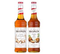 MONIN - Assortiment Sirop Saveur Marshmallow Grillé & Sirop de Citrouille Saveur Epicée - Pour Café, Chocolat Chaud, Capuccino ou Latte - Arômes Naturels - Bouteille en Verre - 2 x 70 cl