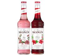 MONIN - Assortiment Sirop Saveur Rose & Sirop Saveur Hibiscus - Pour Prosecco, Cocktail, Thé Glacé, Limonade - Arômes Naturels - Bouteille en Verre - 2 x 70 cl