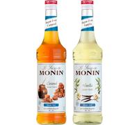 MONIN - Assortiment Vanille & Caramel Sans Sucre - Pour Café, Chocolat Chaud, Capuccino ou Latte - Arômes Naturels - Bouteille en Verre - 2 x 70 cl