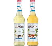 MONIN - Assortiment Vanille & Noisette Sans Sucre - Pour Café, Chocolat Chaud, Capuccino ou Latte - Arômes Naturels - Bouteille en Verre - 2 x 70 cl