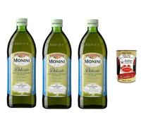 Monini Classico Huile d’Olive Extra Vierge Delicato 3 x 1 L - Goût Doux & Délicat, Pressée à Froid, Idéale pour Salades, Légumes, Poisson & Cuisine Quotidienne + Italian Gourmet polpa