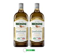 Monini GranFruttato Lot de 2 bouteilles d'huile d'olive extra vierge 100 % italienne / Olio Extravergine di Oliva 1 l + porte-clés Beni Culinari
