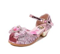 Monissy 2021 Eté Fille Sandales à Talon Bas Reine des Neiges Princesse Elsa Chaussures Bout Ouvert Noeud Elsa Badge PU Cuir Paillettes Anniversaire Soirée Danse Party