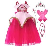 Monissy Accessoires Sleeping Beauty Princess pour Enfants Longue Filles Robe de Soirée en Cosplay Halloween Carnaval Anniversaire Fête Costume Accessoires Ensemble,Rose rouge,130