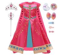 Monissy Aladdin Princesse Jasmine Robe Rose Cosplay Manches Courtes Lampe Monnaies Broderie Doré Enfant Déguisement de Princesse Jasmine Cape Amovible Halloween Noël, Rose, 100