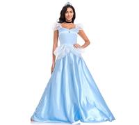 Monissy Costume Classic Cendrillon Femme Robe Princesse Longue Tulle Déguisement Adulte Soirée Carnaval Cosplay Fête Halloween Anniversaire Noël Partie Cérémonie Soiree,Bleu,XL