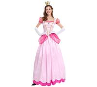 Monissy Costume Princesse Robe Pêche Femme Mario Adulte Femme Cosplay Noël Halloween Carnaval Fête Anniversaire Noël Cérémonie Déguisements avec Accessoires,Bleu,2XL