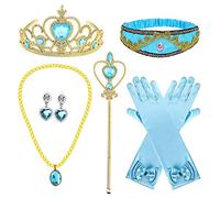 Monissy Enfant Accessoires Déguisement Aladdin Princesse Jasmine Serre-tête Couronne Boucles d'oreilles Collier Gants Noeuds Baguette Perruque Halloween Noël Cadeaux,Orange