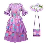 Monissy Enfant Encanto Isabela Fille Robe de Princesse Déguisement Carnaval Halloween Cosplay Costume Fête Cadeau Robe de Soirée Perruque Sac Cape Boucles D'oreille