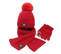 Monissy Enfant Hiver Costume 3 Pièces Chapeau Echarpe Gants Bonnet Tricoté en Laine Bébé Bonnet Tricoté Protection les Oreilles Chaud Confortable Garçon et Fille