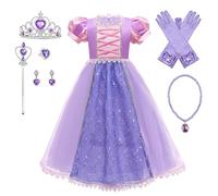 Monissy Eté Princesse Sofia Raiponce Déguisement Enfant Fille Tenue Reine des Neiges Robe de Princesse Cosplay Costume Violet Accessoires Manches Courtes Halloween Noël