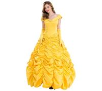 Monissy Femme Déguisement Adulte Robe Princesse Belle La Belle et la Bête Costume Halloween Carnaval Cosplay Soirée Fête Noël Cadeaux d'anniversaire Classique Elégance,Jaune,XXL