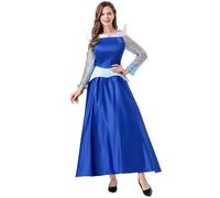 Monissy Femme Déguisement Robe de Princesse Aurora La Belle et la Bête Basic Adulte Carnaval Costume Manches Longues Cosplay Halloween Soirée Fête Ceremonie,Bleu,XL