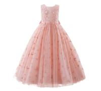 Monissy Fille Enfant Robe Princesse Mariée Bouffante avec Une Demoiselle d’Honneur sans Manche Costume d' Halloween Mariage Cérémonie Carnaval Anniversaire Fête,Rose,140